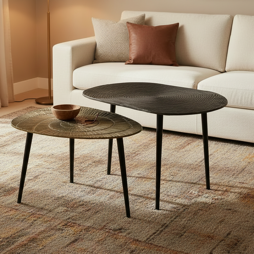 Belem Nesting Table Set of 2 | Modern Aluminium Side Tables with Bronze & Gold Finish