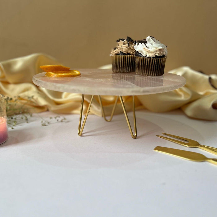 Rose Quartz Cake Stand with Metal Stand & Pastry Stand Tray for Dessert serving