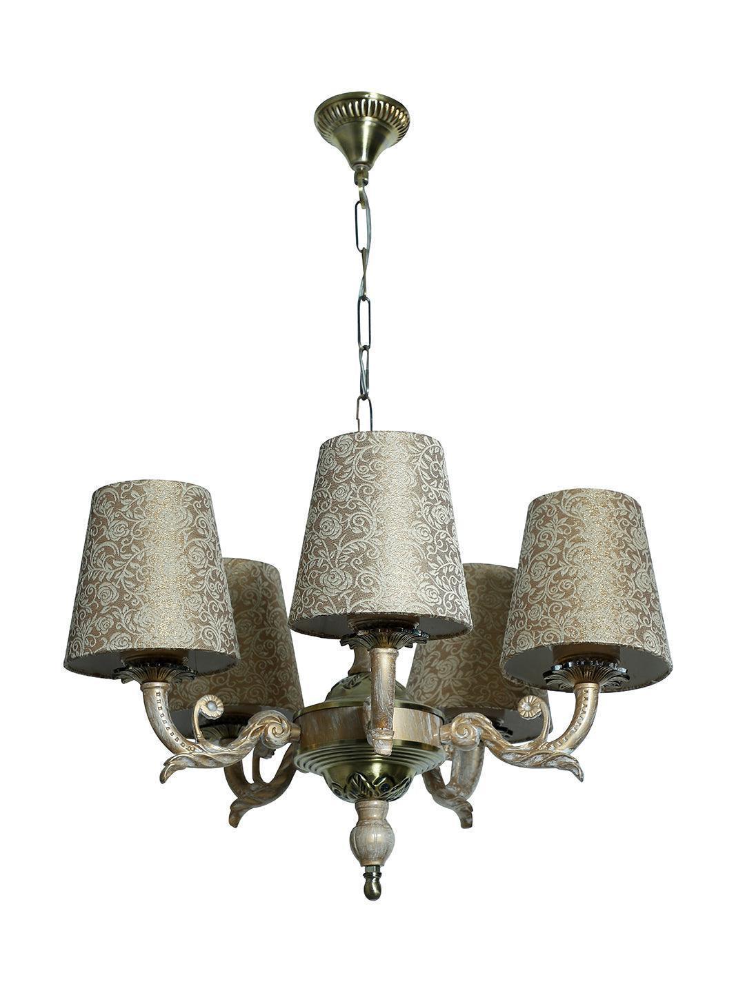 Golden Aluminum & Fabric White 5 Light Living Room Chandelier