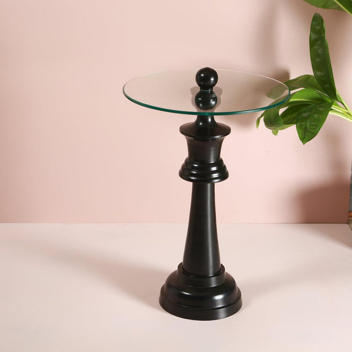 Chess King Base with Glass Top | Accent Table for Living Room