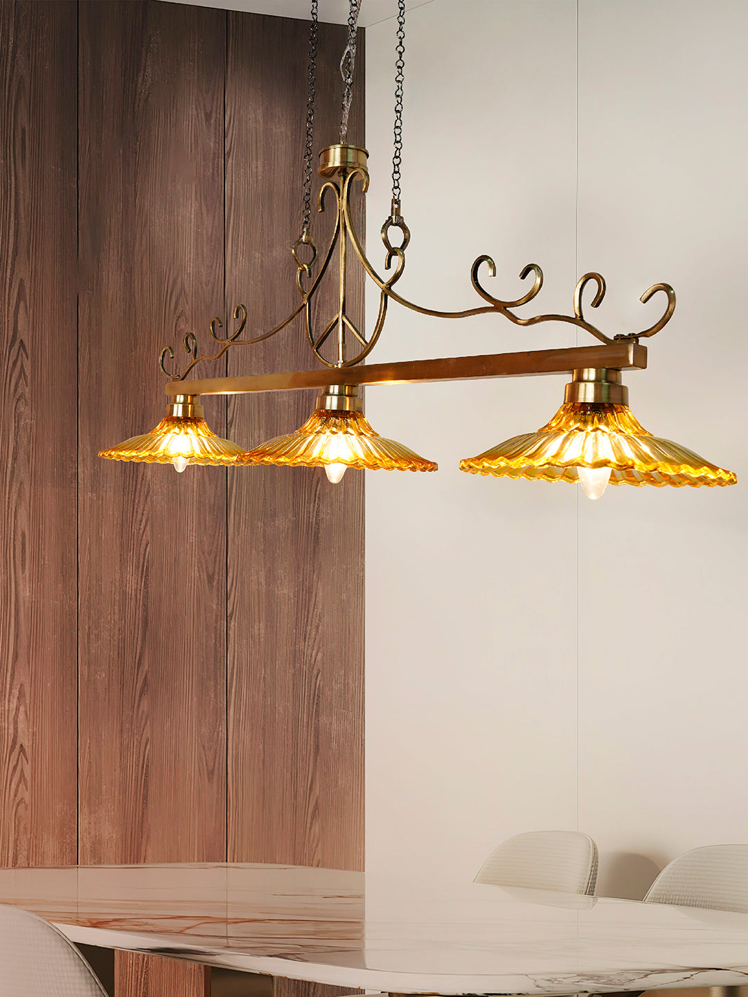 43-Inch Linear Transitional Pendant Light | Amber
  Fluted Glass Kitchen Island Fixture