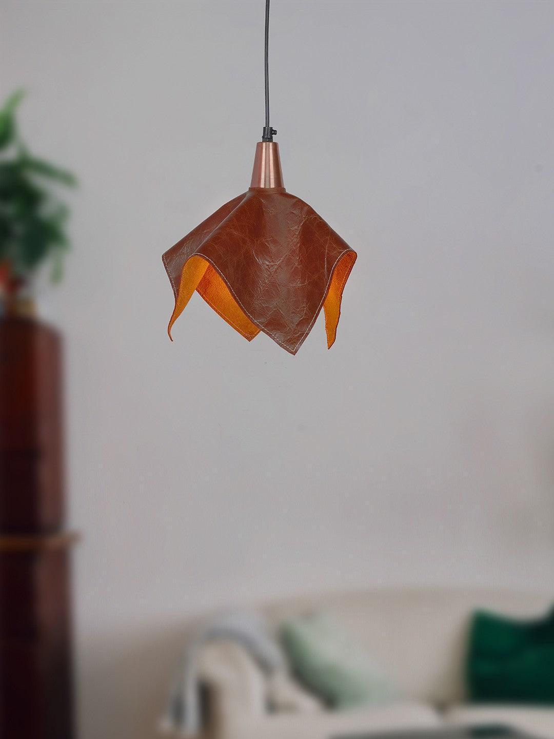 Brown Leather Handkerchief Hanging Pendant Light Lamp For Home Decoration