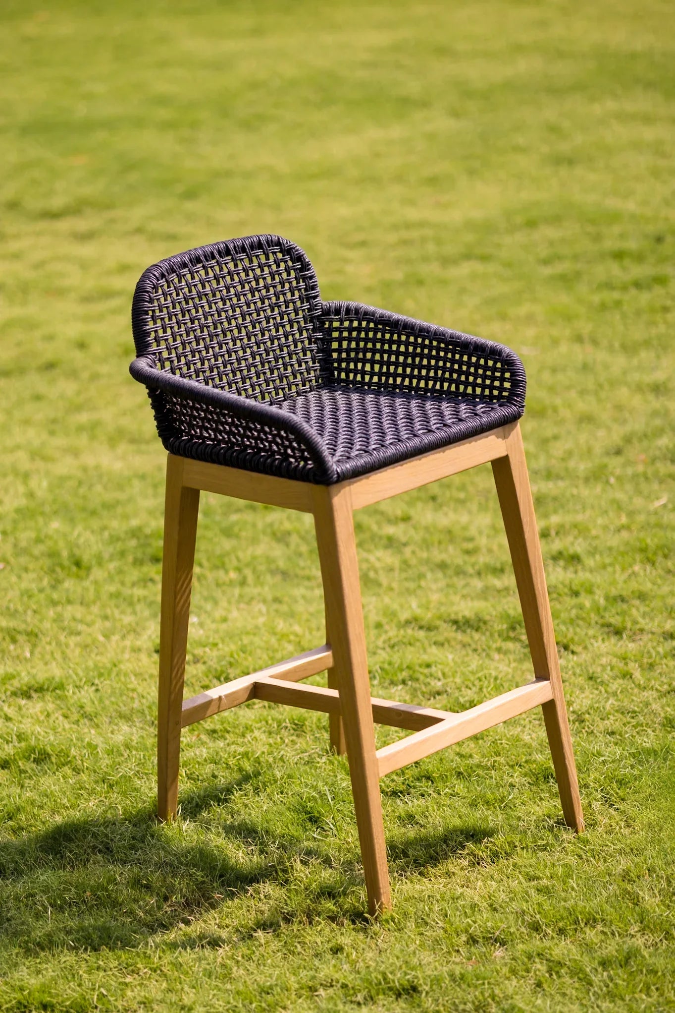 Alma Teakwood Bar Stool chair with Wicker Accents | Indoor & Outdoor Wooden Chair