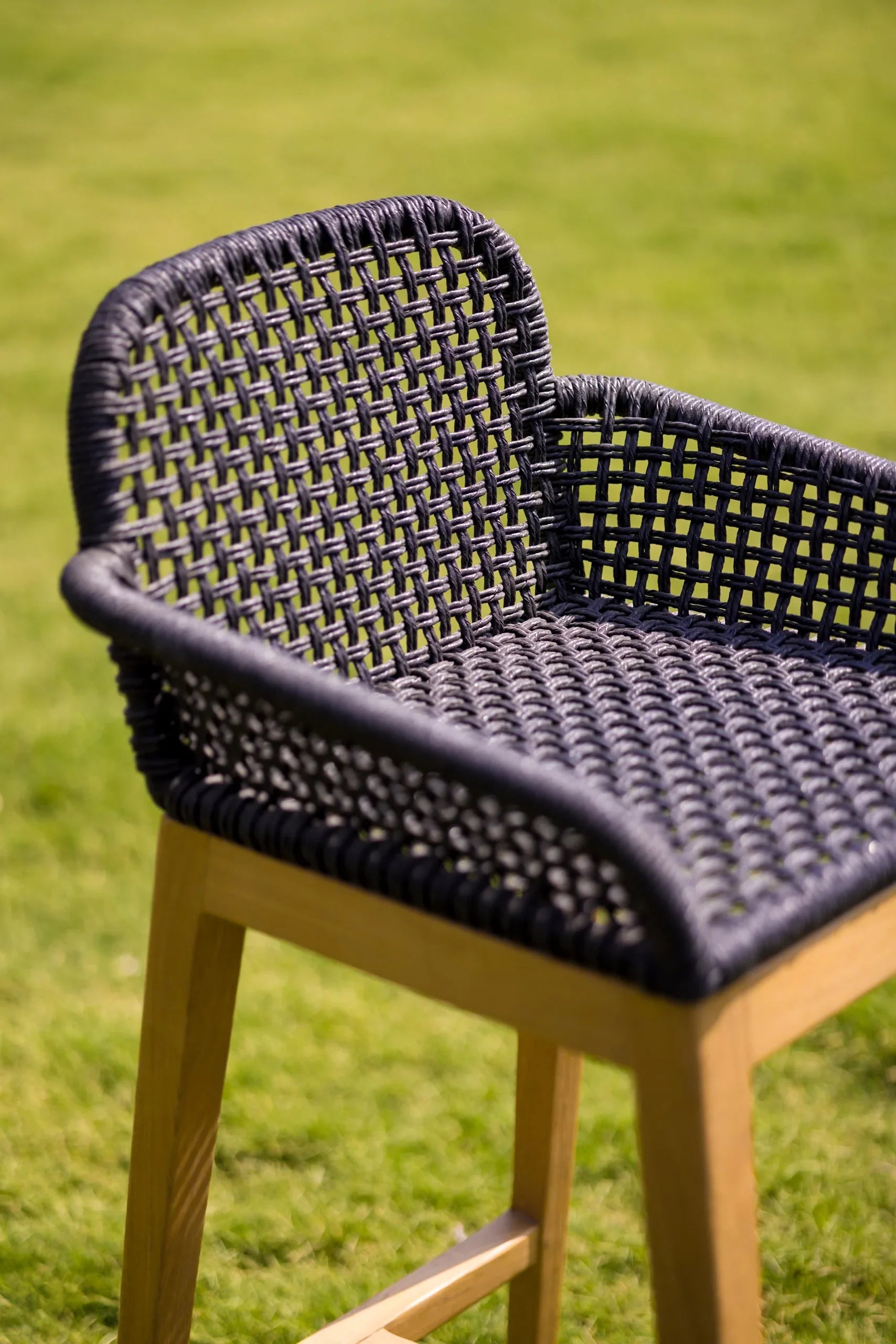 Alma Teakwood Bar Stool chair with Wicker Accents | Indoor & Outdoor Wooden Chair