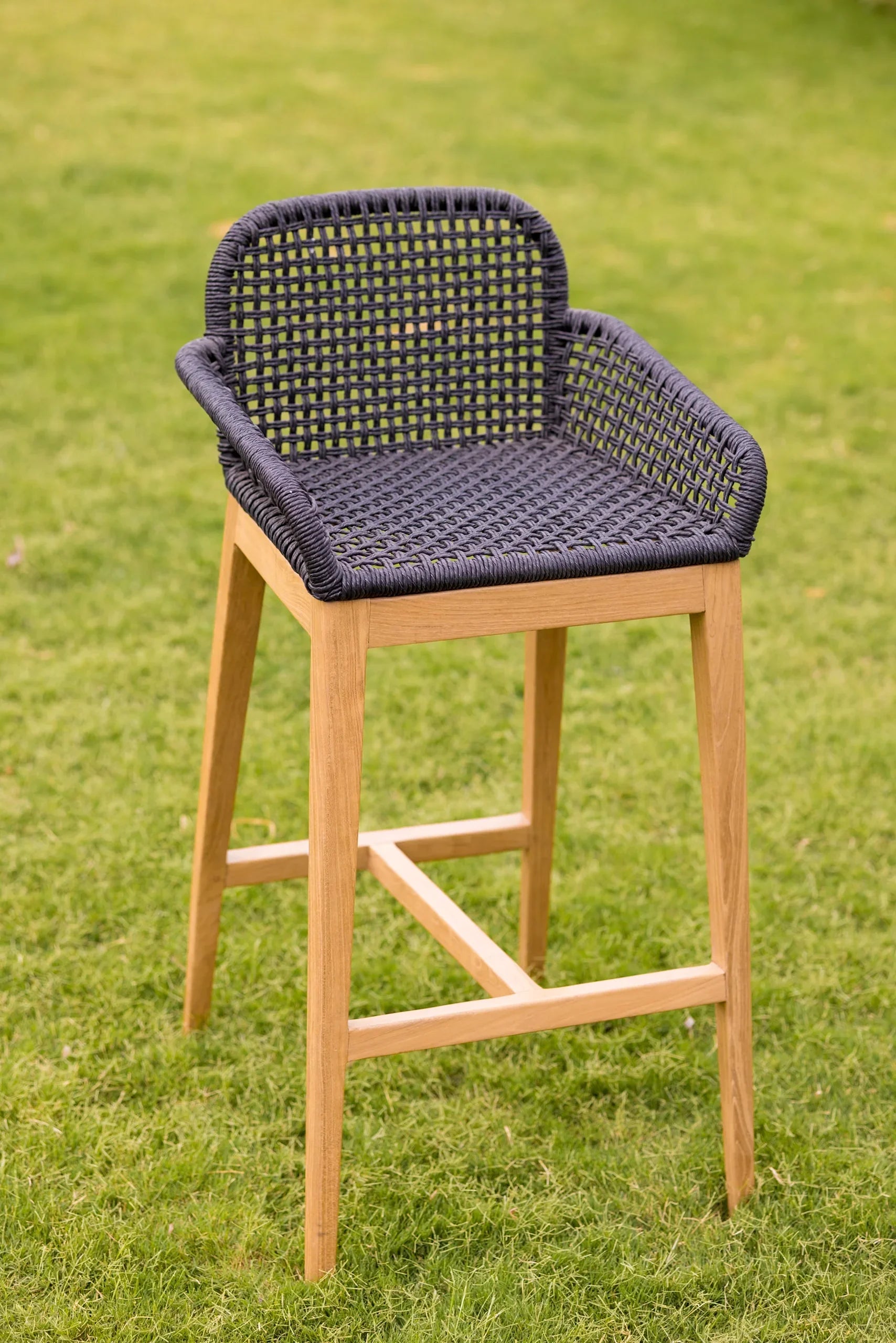 Alma Teakwood Bar Stool chair with Wicker Accents | Indoor & Outdoor Wooden Chair