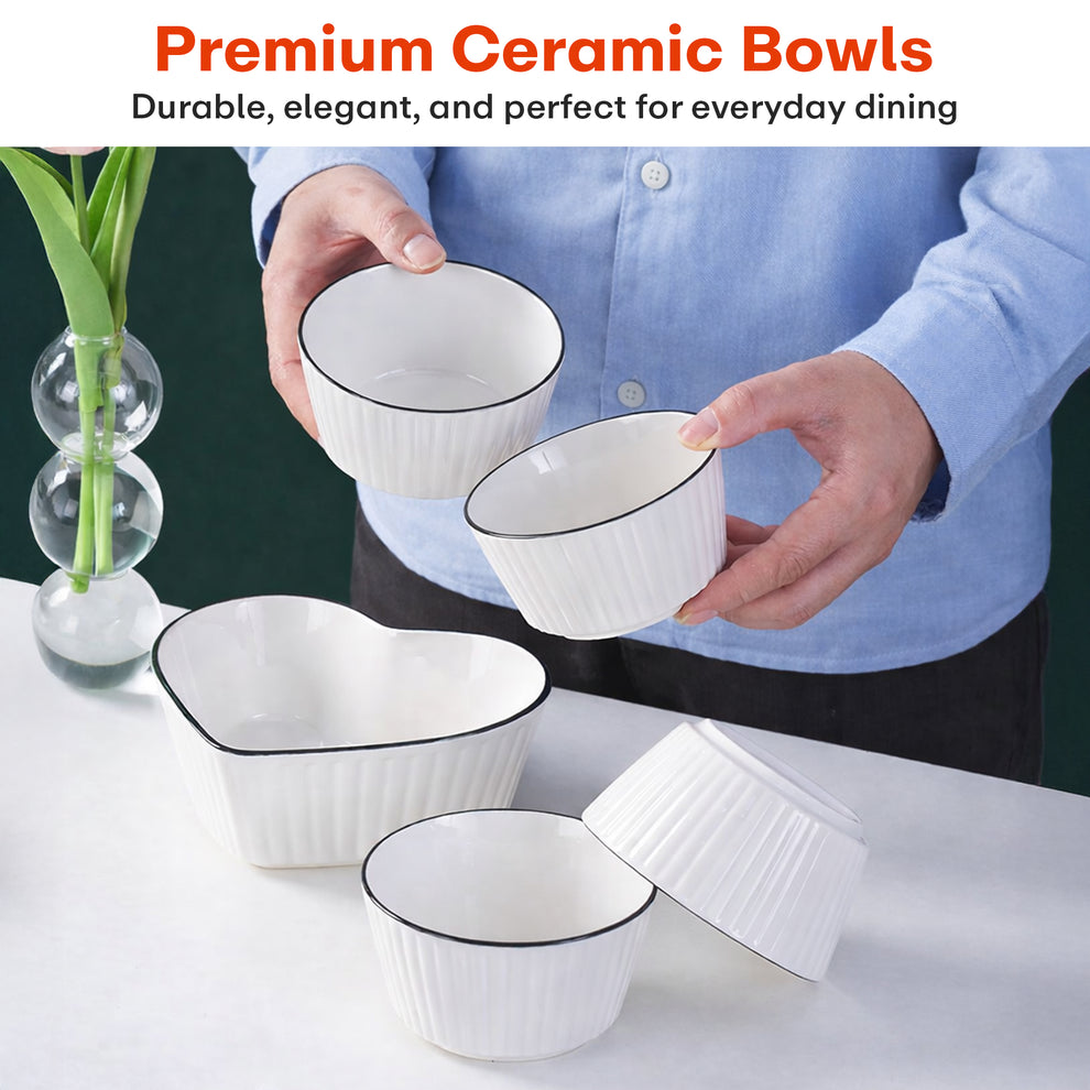 Cream Ceramic Bowl Set of 5, 580 ML Microwave & Dishwasher Safe Bowl for Serving Snacks, Dal, Rice, Noodles | Perfect for Daily Use, Gifting, Birthday, Anniversary