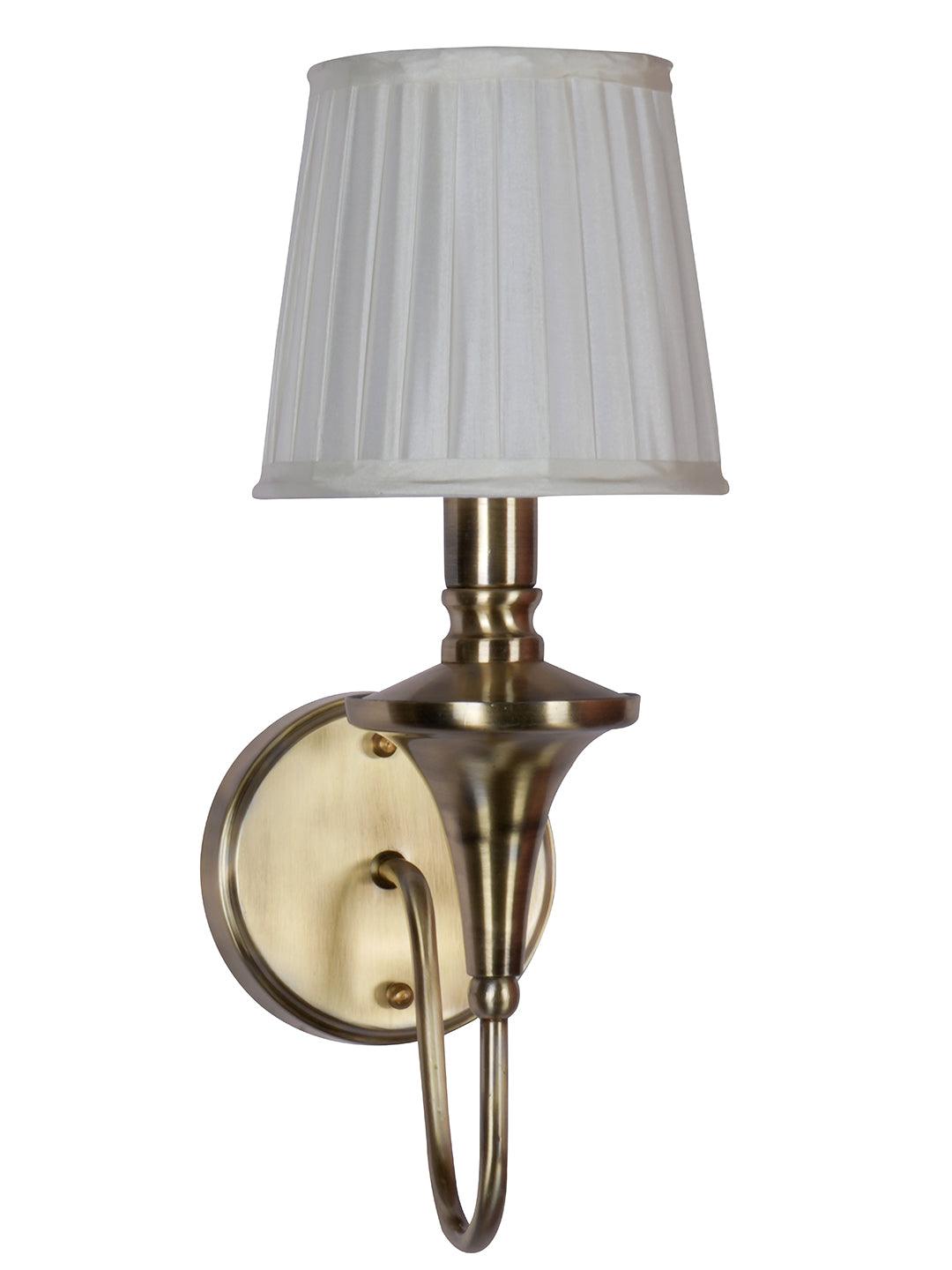 Gold Brass Finish Single Wall Lamp with White Pleated Shade