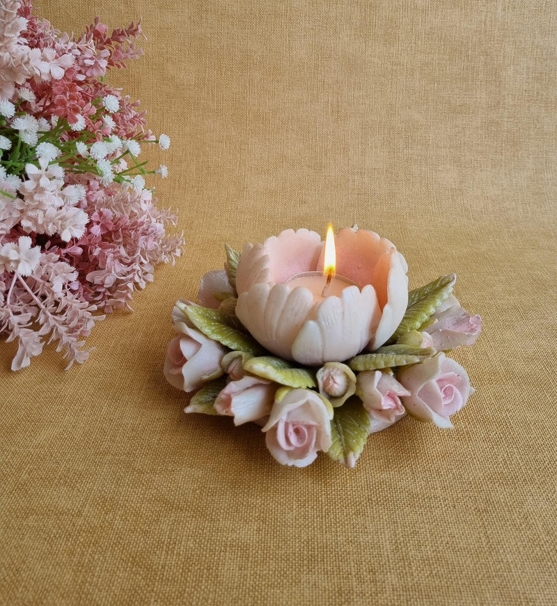 Exotic Peony Tealight Holder | Elegant  Marble Candle Stand