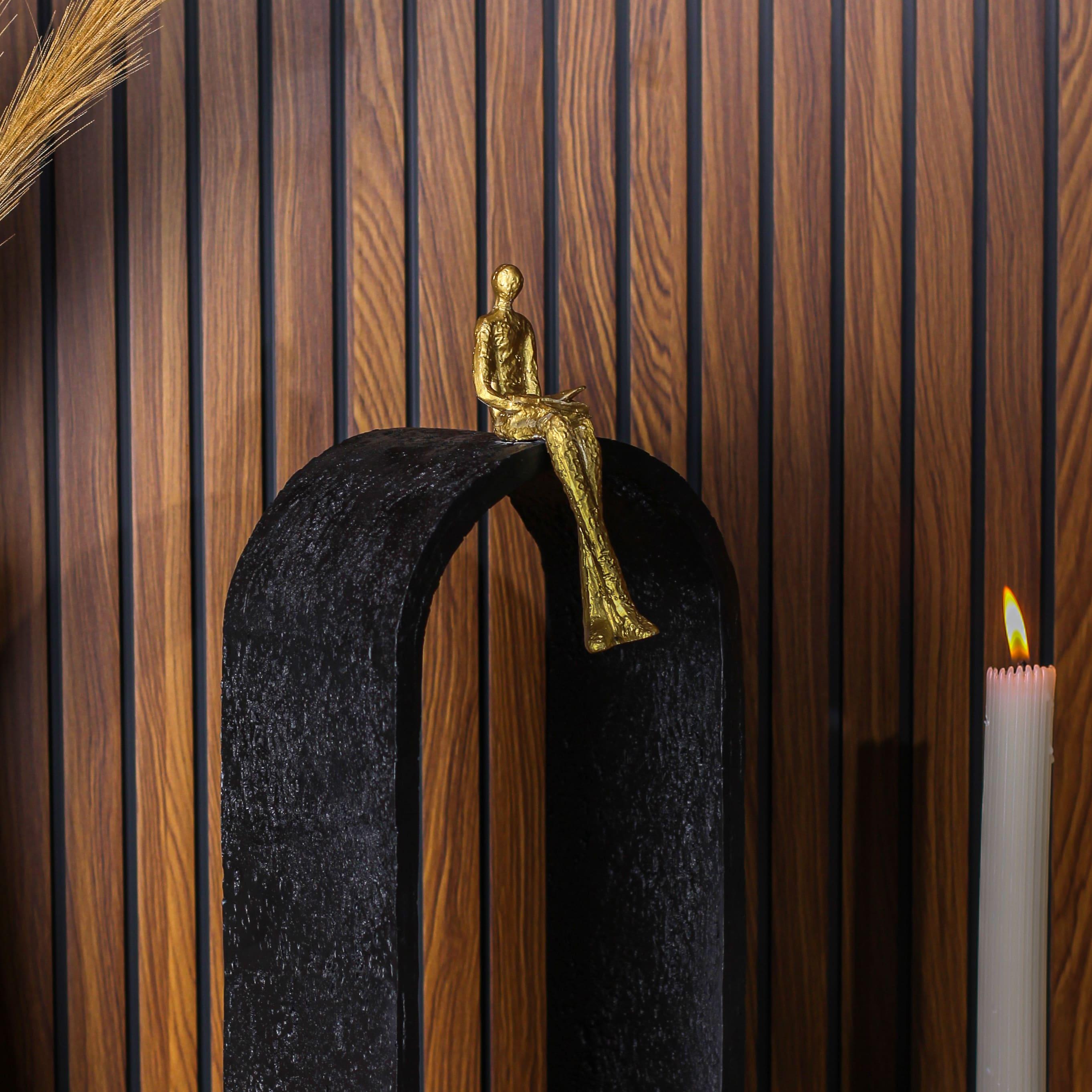 The Sitting Man Resin Sculpture for Home Decor | Black & Gold Accent Showpiece