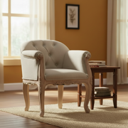 French Style Accent Chair | Solid Mango Wood Upholstered Chair | Designer Arm Chair