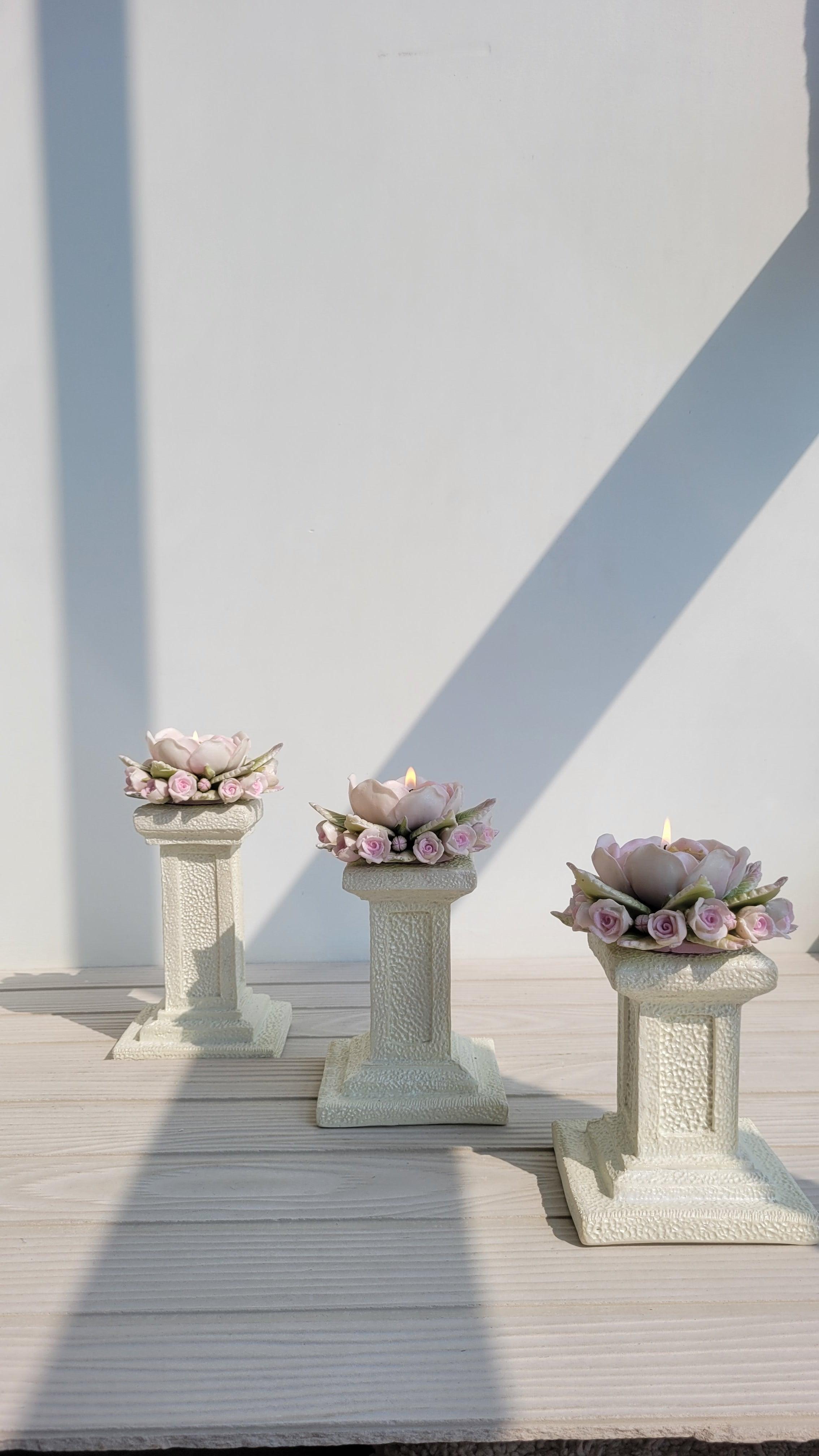 Ivory Blush Pedestaled Candle Stand | Marble Candle Holder