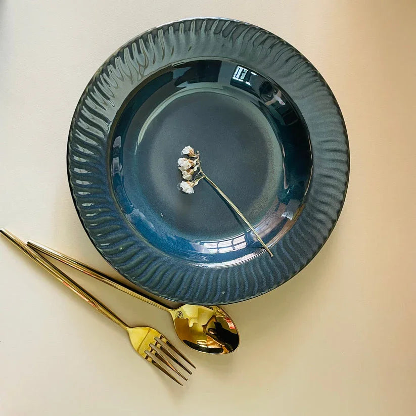 Deep Green Ceramic Pasta Plate | Elegant Dinnerware for Pasta, Salad | Snack Serving Plate