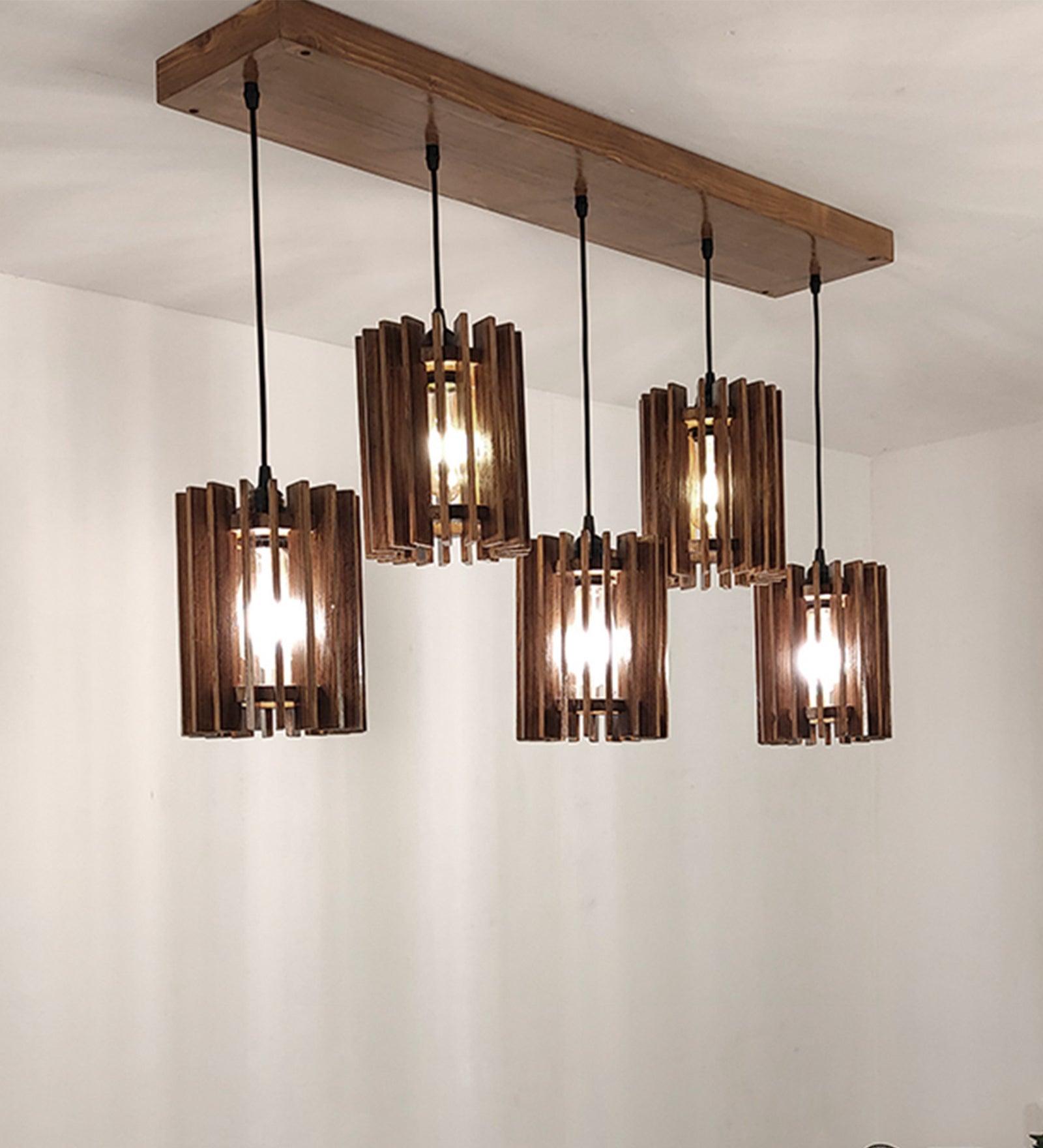 Ventus Brown Wooden 5 Series Hanging Lamp