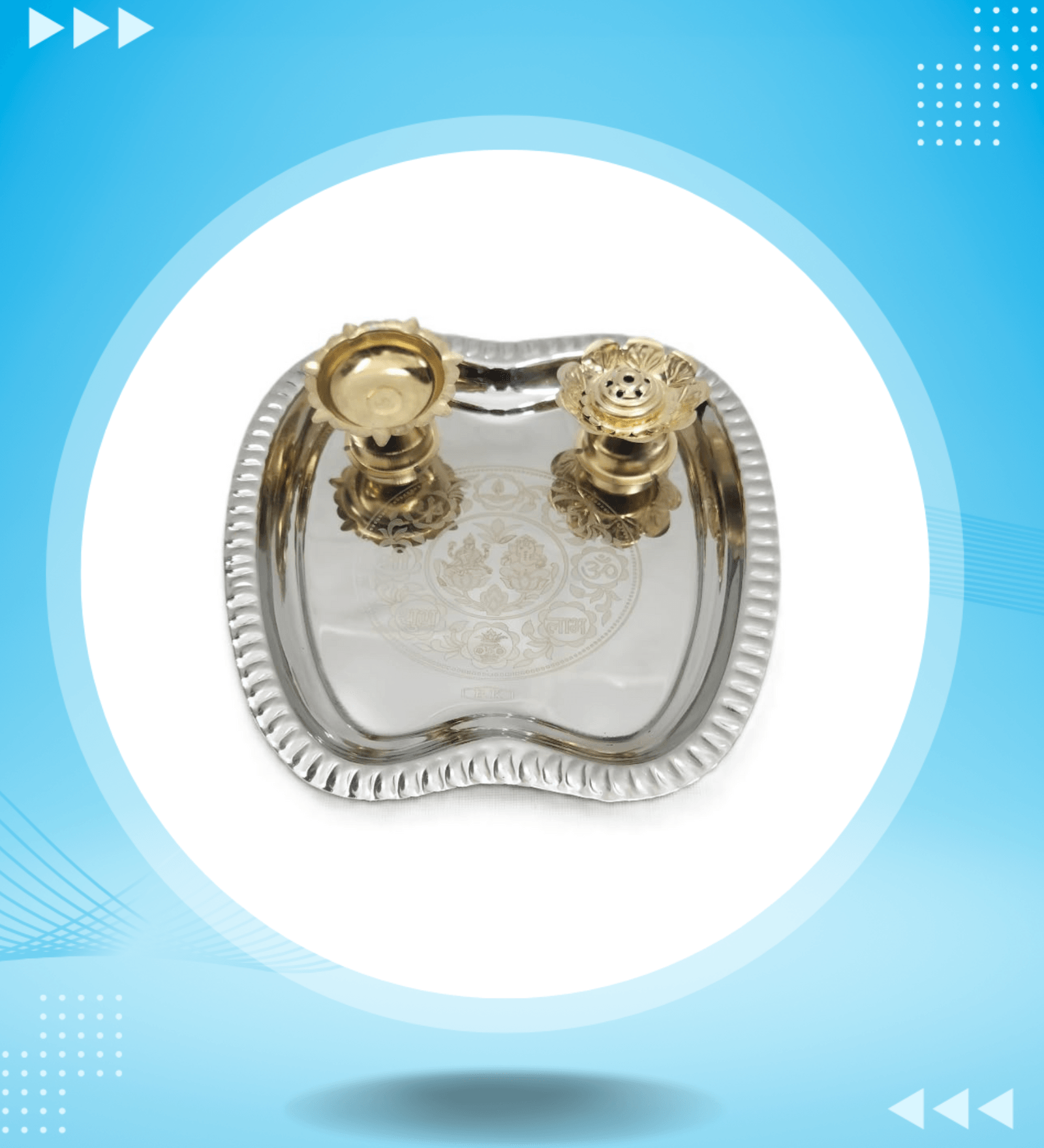 Antique Silver-Finish Puja Thali with Brass Diya – Unique Apple-Shaped Plate for Aarti and Pooja