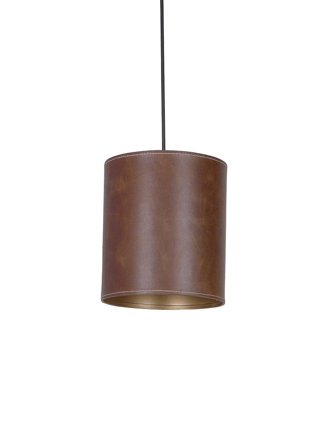 Contemporary Leather Brown Cylindrical Pendant Hanging Light Lamp