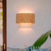 12-Inch Half Concentric Drum Wall Sconce with Raffia and White Fabric Shades