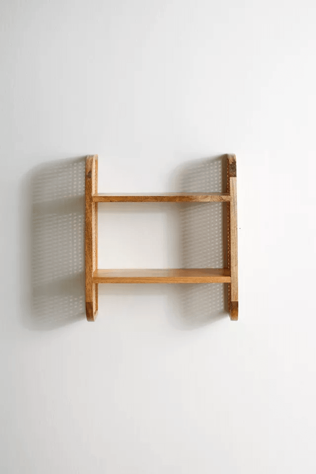 Rattan Mango Wood Wall Rack | Wooden Wall Shelves for Living Room