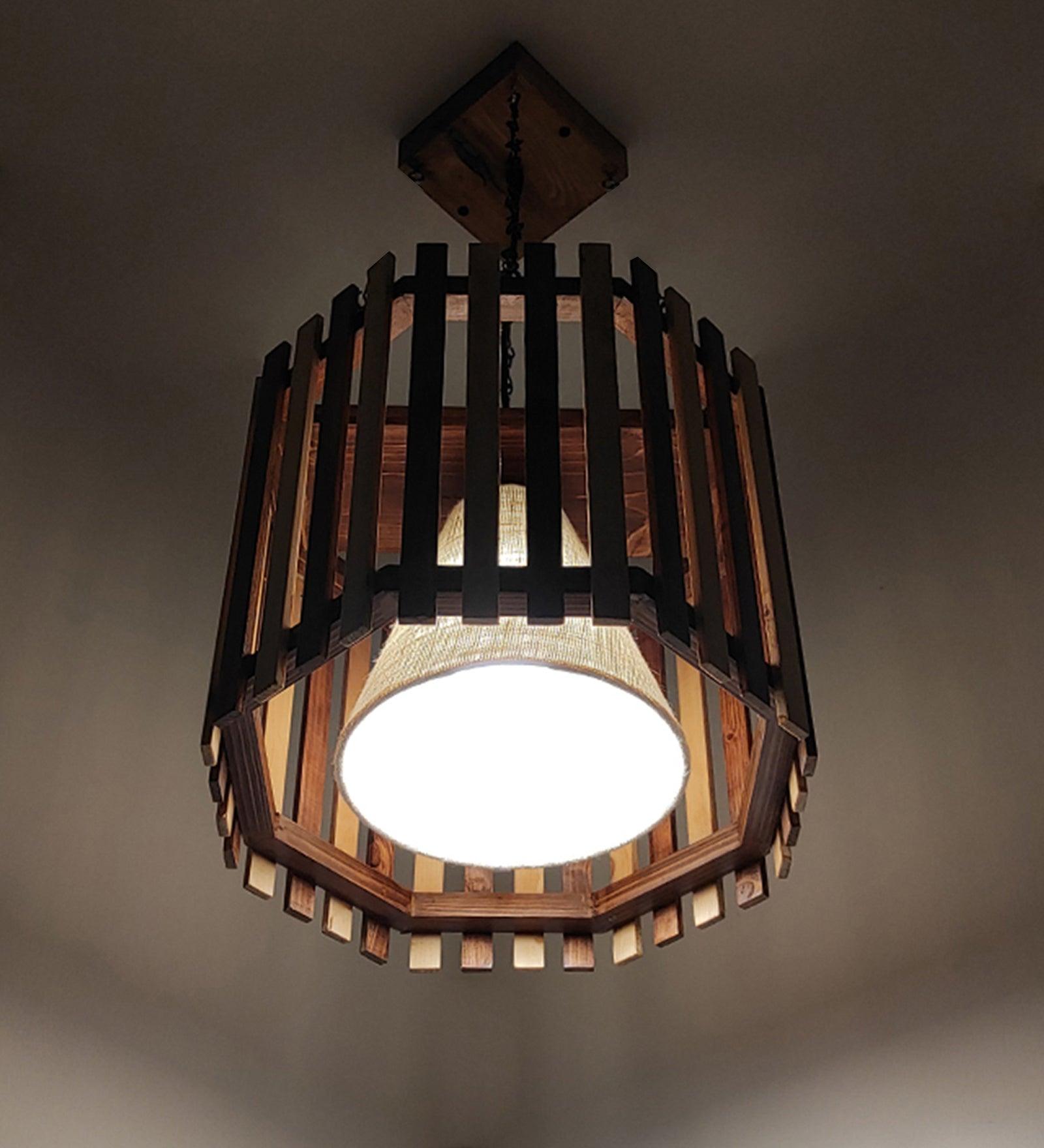 Octa Beige & Brown Wooden Single Hanging Lamp