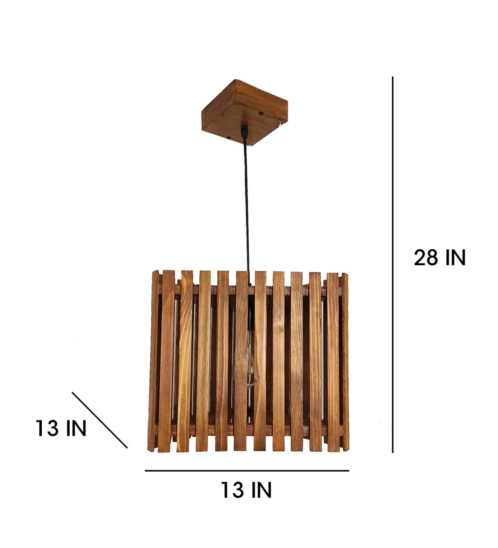 Trikona Brown Wooden Single Hanging Lamp