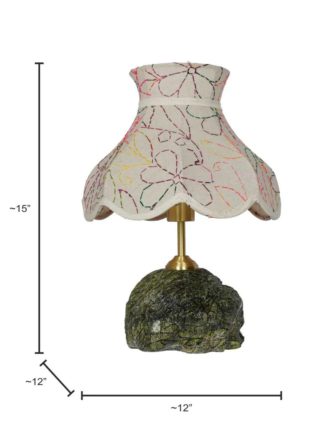 Green Bidasar Marble Table Lamp with Embroidered Scalloped Shade