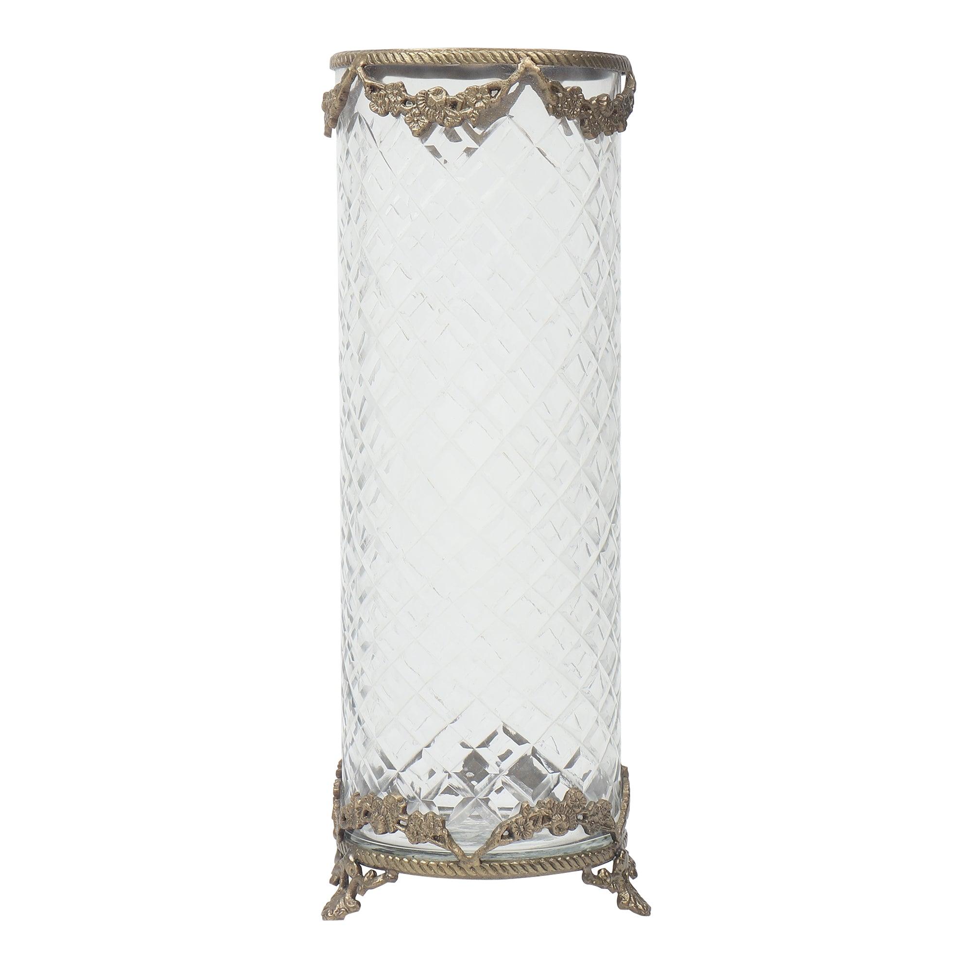 Botanic Antique Brass Trim Glass Vase Gold