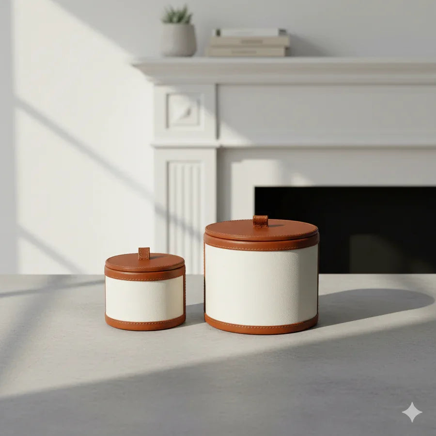 Leather Candle Holder Combo | Beige, Brown