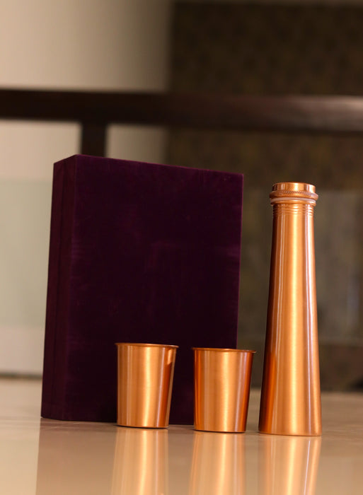 Copper Bottle & Glasses Pack of 3 | Water Tumbler Set for Gifting