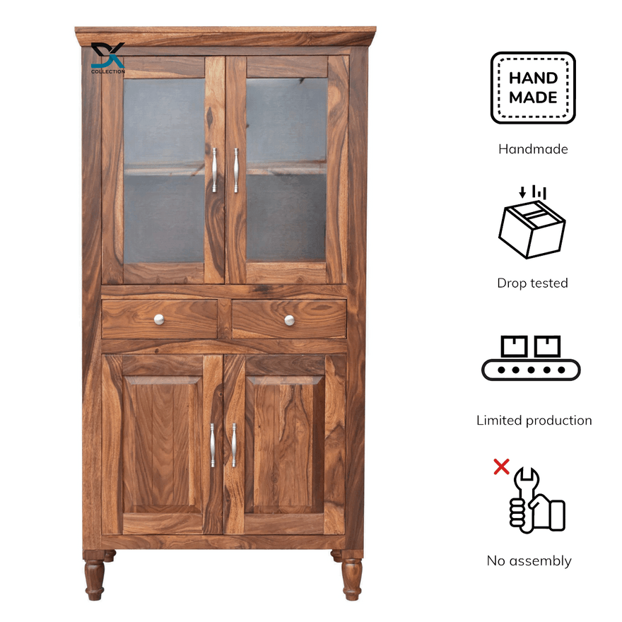 Monarch Solid Sheesham Wood Tall Kitchen/Crockery Cabinet