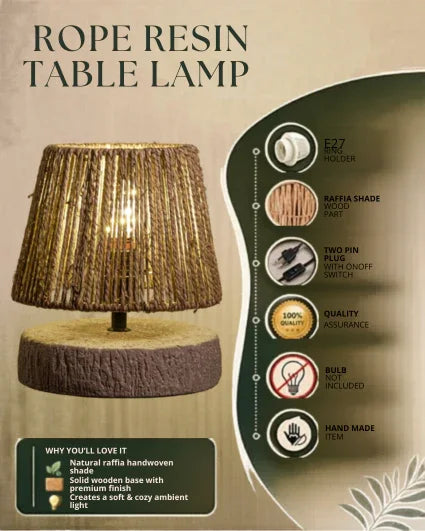 Modern Decorative Table Lamp | Rope Resin Table Lamp for Bedroom Side Table | Night Lamp