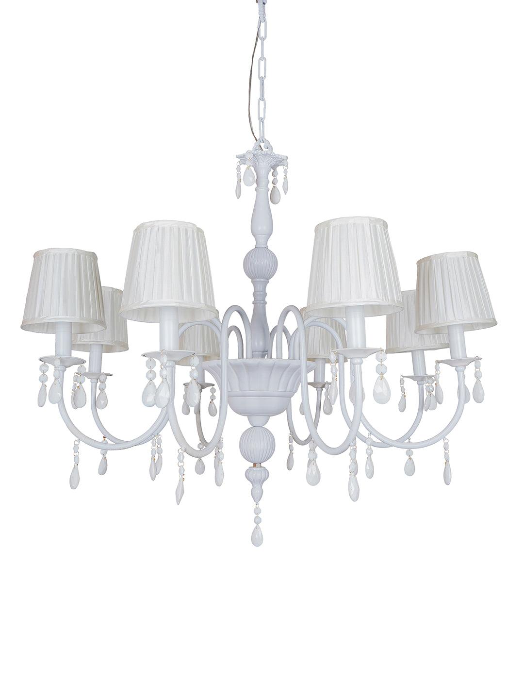 Crystal Elegance: White Chandelier with Pleated Shades - Neoclassical Meets Modern