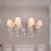 Crystal Elegance: White Chandelier with Pleated Shades - Neoclassical Meets Modern