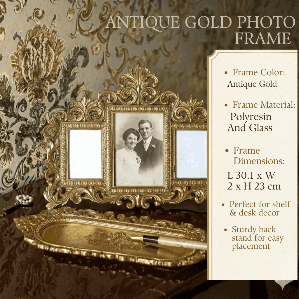 Royal Family Antique Gold Photo Frame | Luxury Decorative Photo Frame for Wall & Table