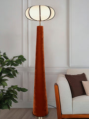 Modern Orange Velvet Conical Floor Lamp
  with Ivory Pumpkin Shade