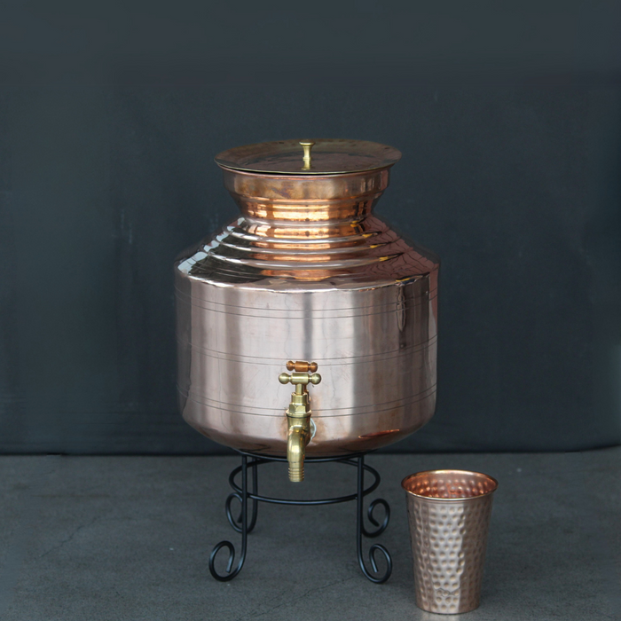 Traditional Copper Water Dispenser With Glass & Tap | Handa For Water