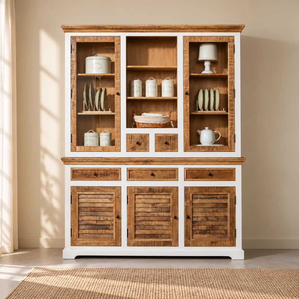 Whitewave Solid Wood Crockery Cabinet | Large Hutch Cabinet | Kitchen Storage Furniture 150x45x180 CM (Crockery Cabinet)