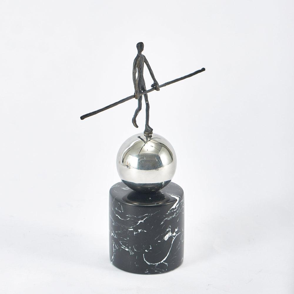 The Balancing Man Brass & Marble Sculpture | Luxury Home & Office Table Decor | Showpiece