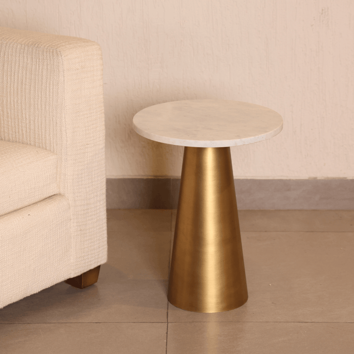 Buy Side Table - White Marble Table With Gold Base by Muun Home on IKIRU online store