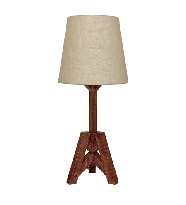 Troika Wooden Table Lamp with Brown Base and Premium White Fabric Lampshade