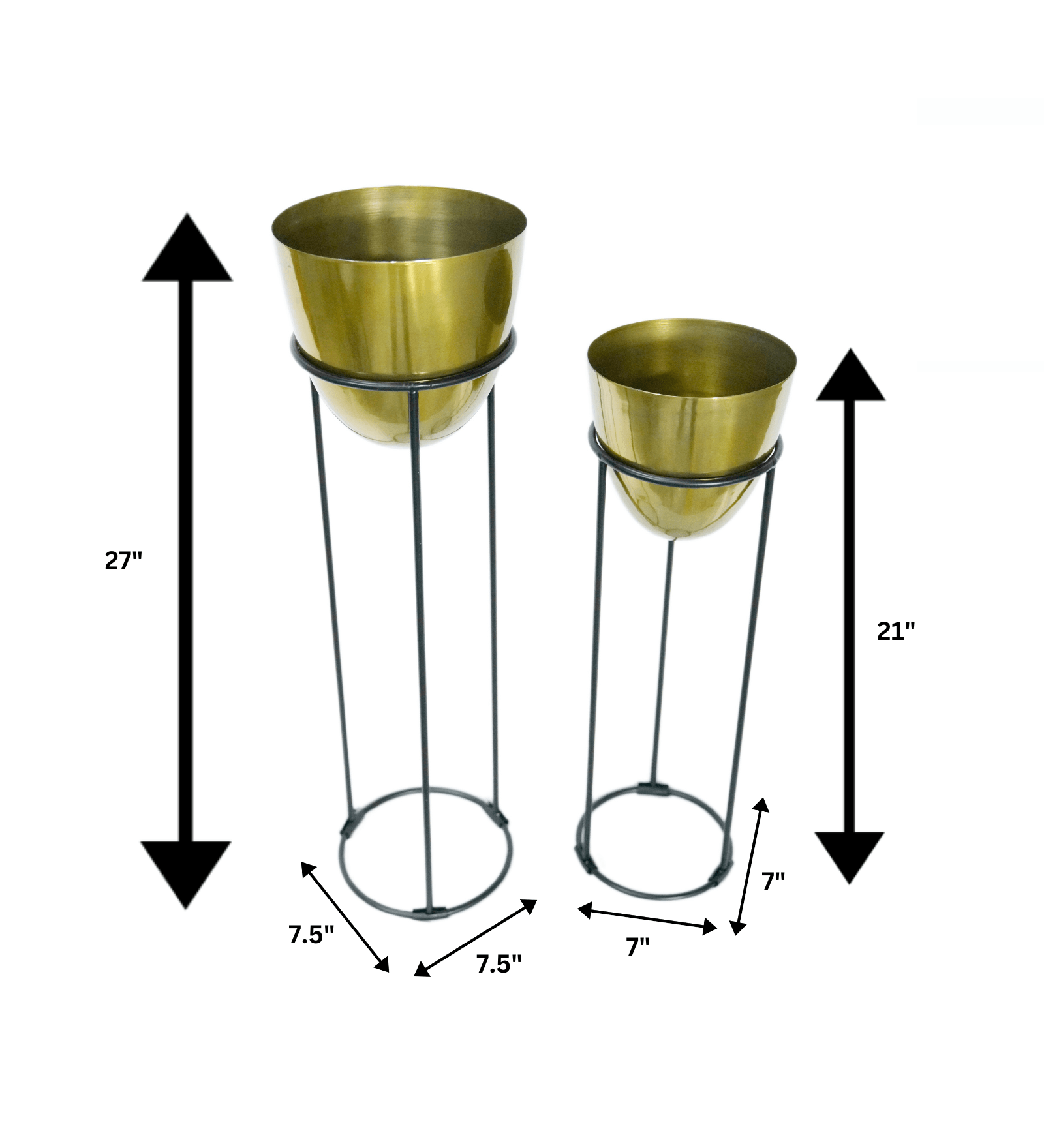 Gold Hammered Metal Floor Planters with Stands Planters for Living Room, Bedroom (Triangle Metal Planter)