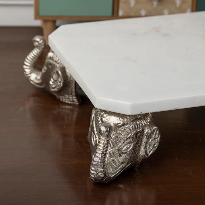 Marble Chowki With Aluminium Cast Legs For Pooja