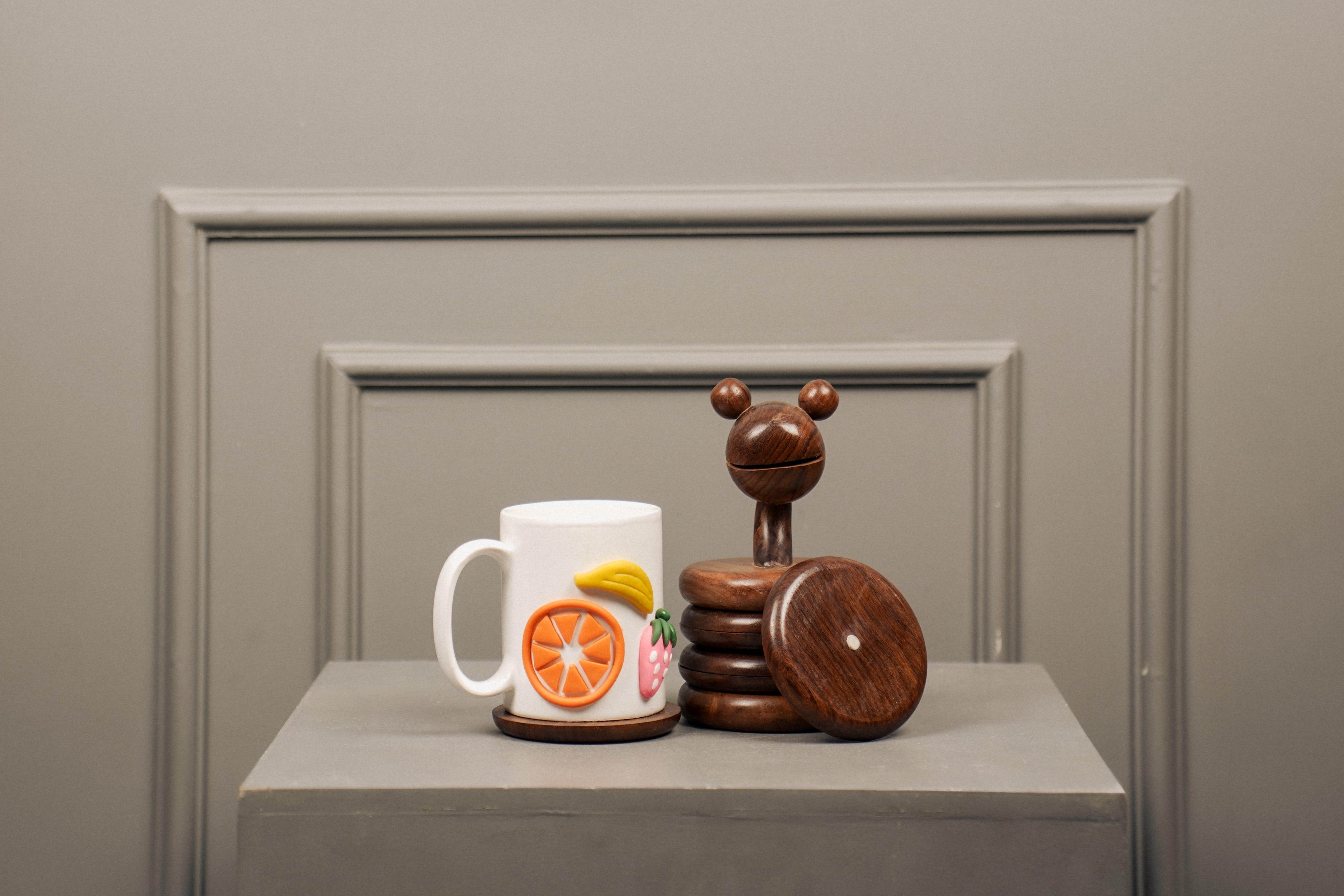 Handcrafted Sheesham Wood Snake Coasters Set of 6 | Magnetic Stackable Wooden Coasters for Dining Table & Bar