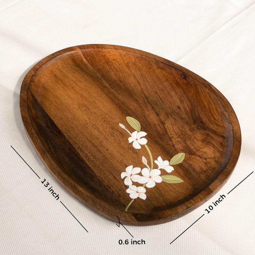 Bella Mango Wood Oval Serving Platter | Snacks Serving Tray for Home Kitchen & Cafe- Pack1