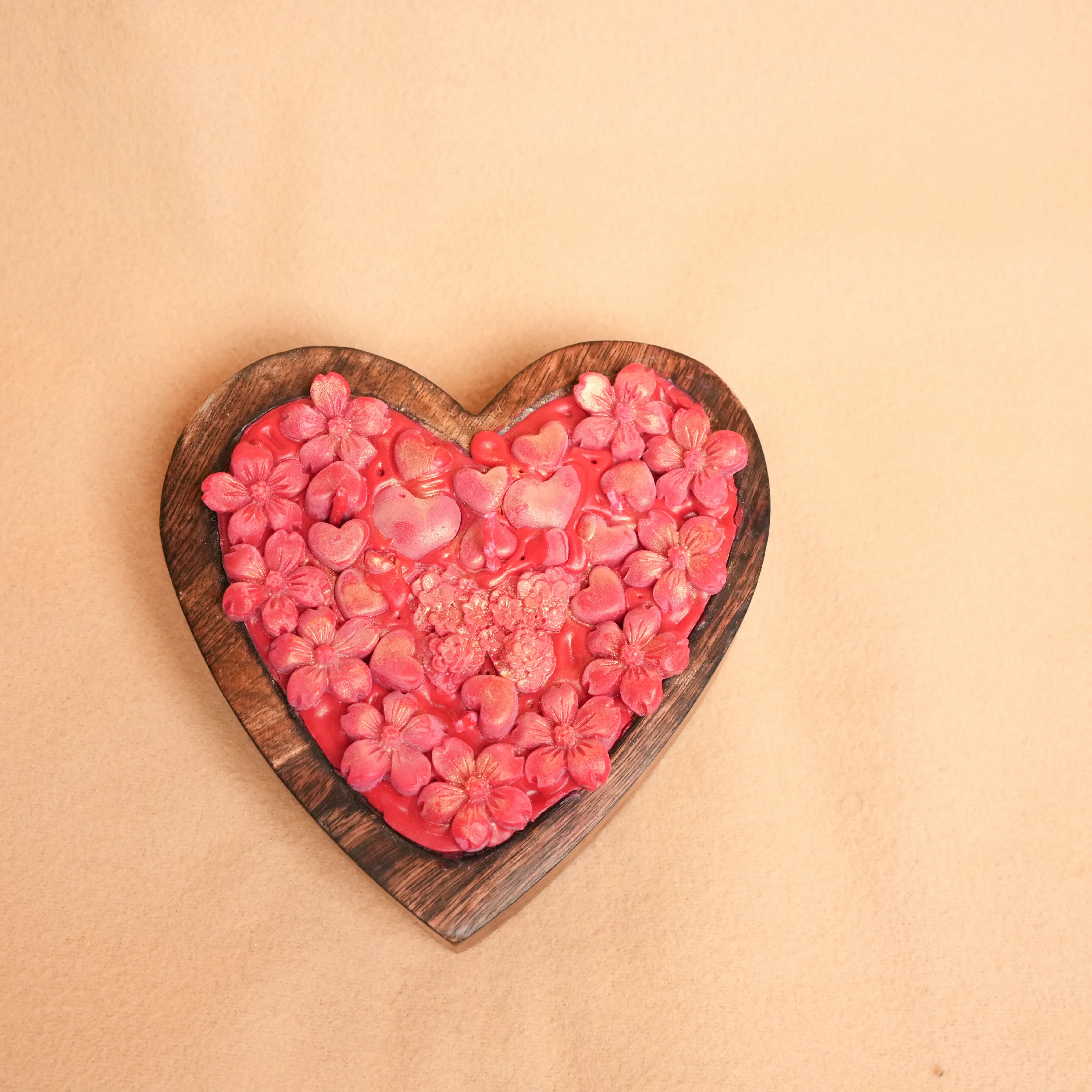 Wooden heart candle