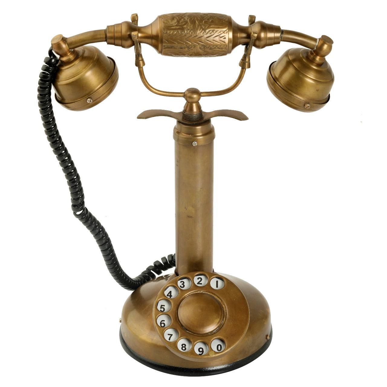 Artisanal Non-Functional Antique Telephone - Brass and Wood