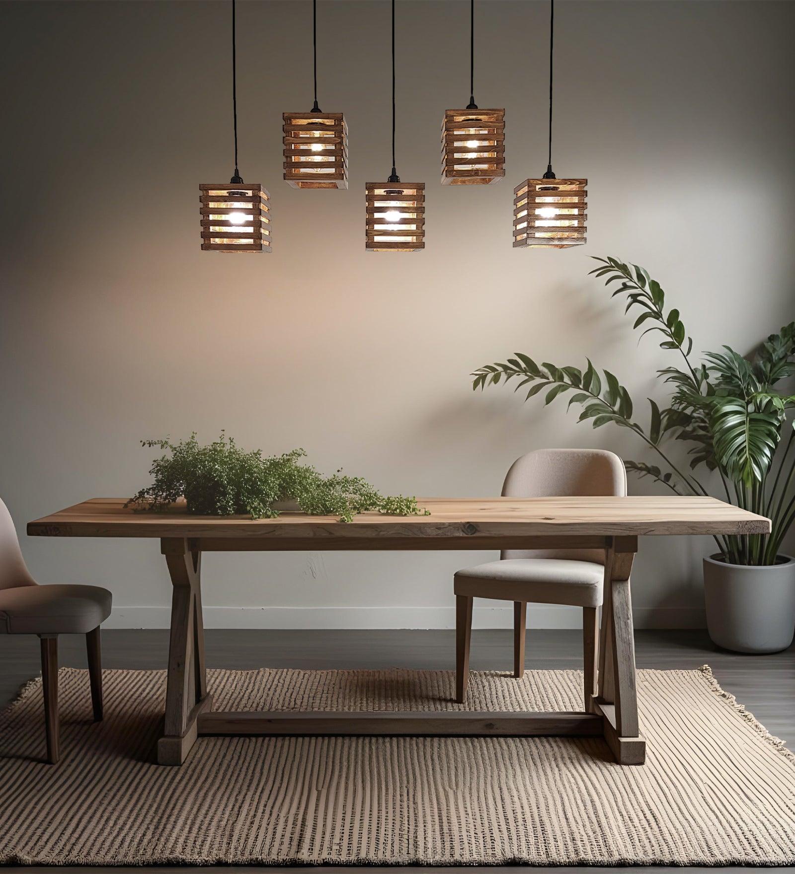 Lyon Brown Wooden 5 Series Hanging Lamp