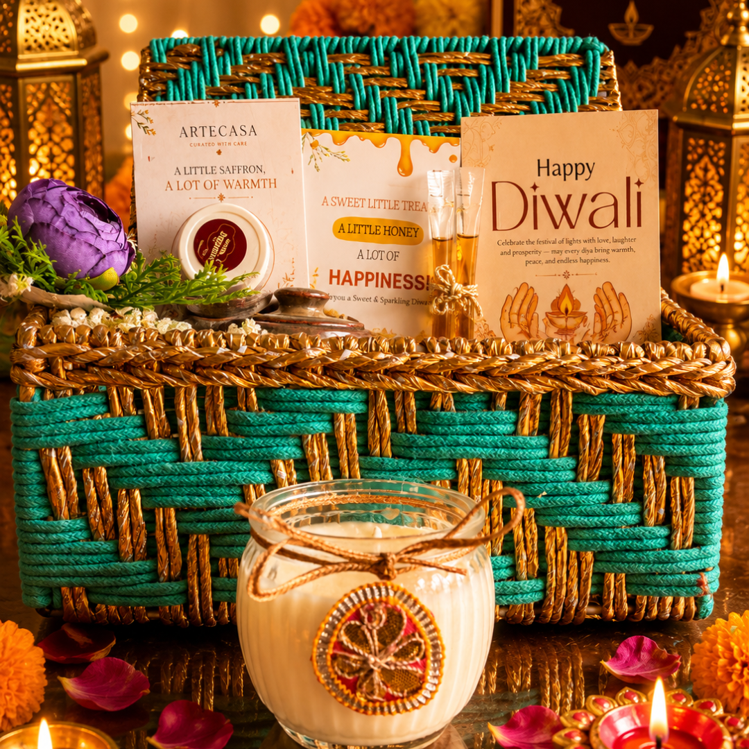 Green Chai & Diya Diwali Gift Basket