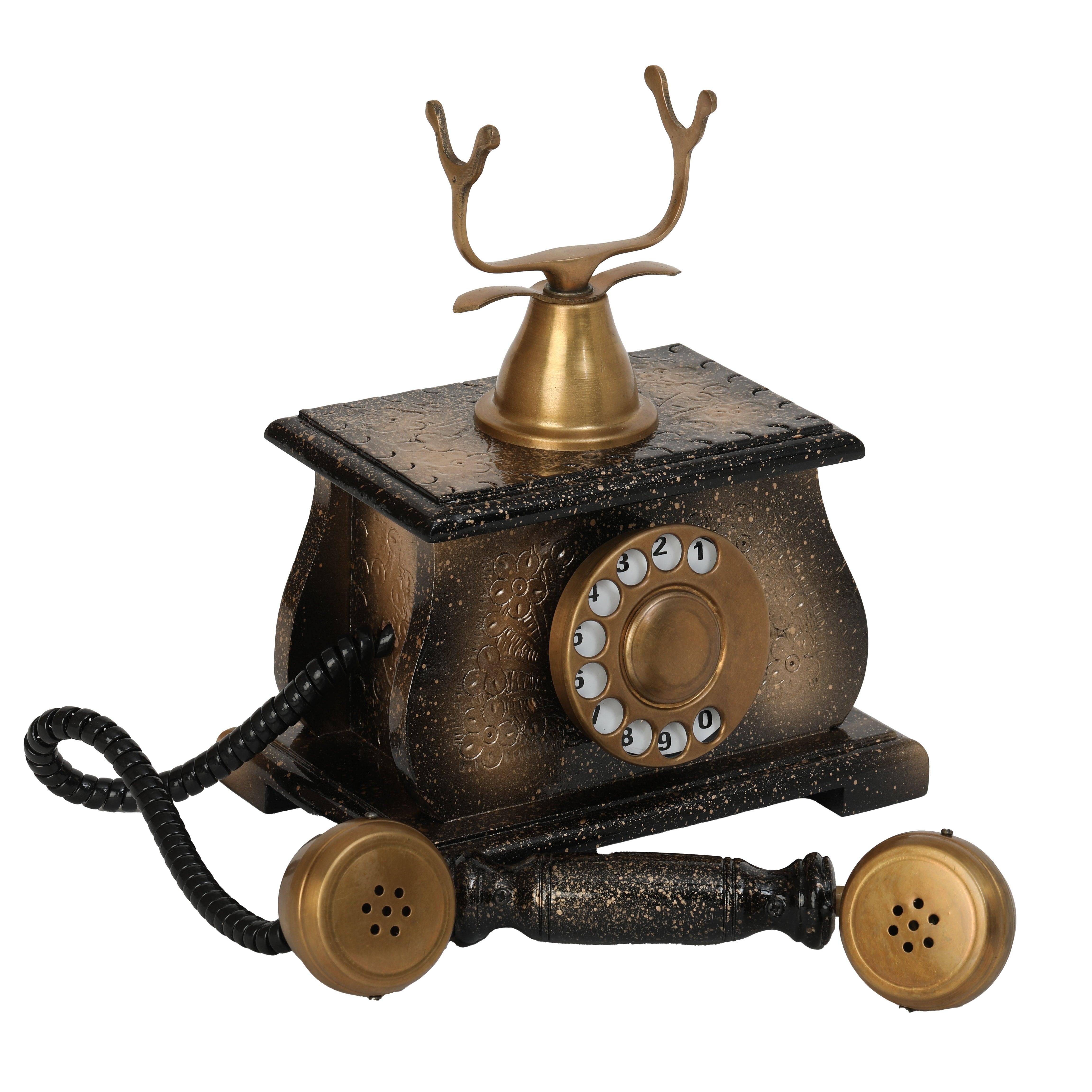 Handmade Brass and Wood Vintage Telephone Ornament - Retro Collection