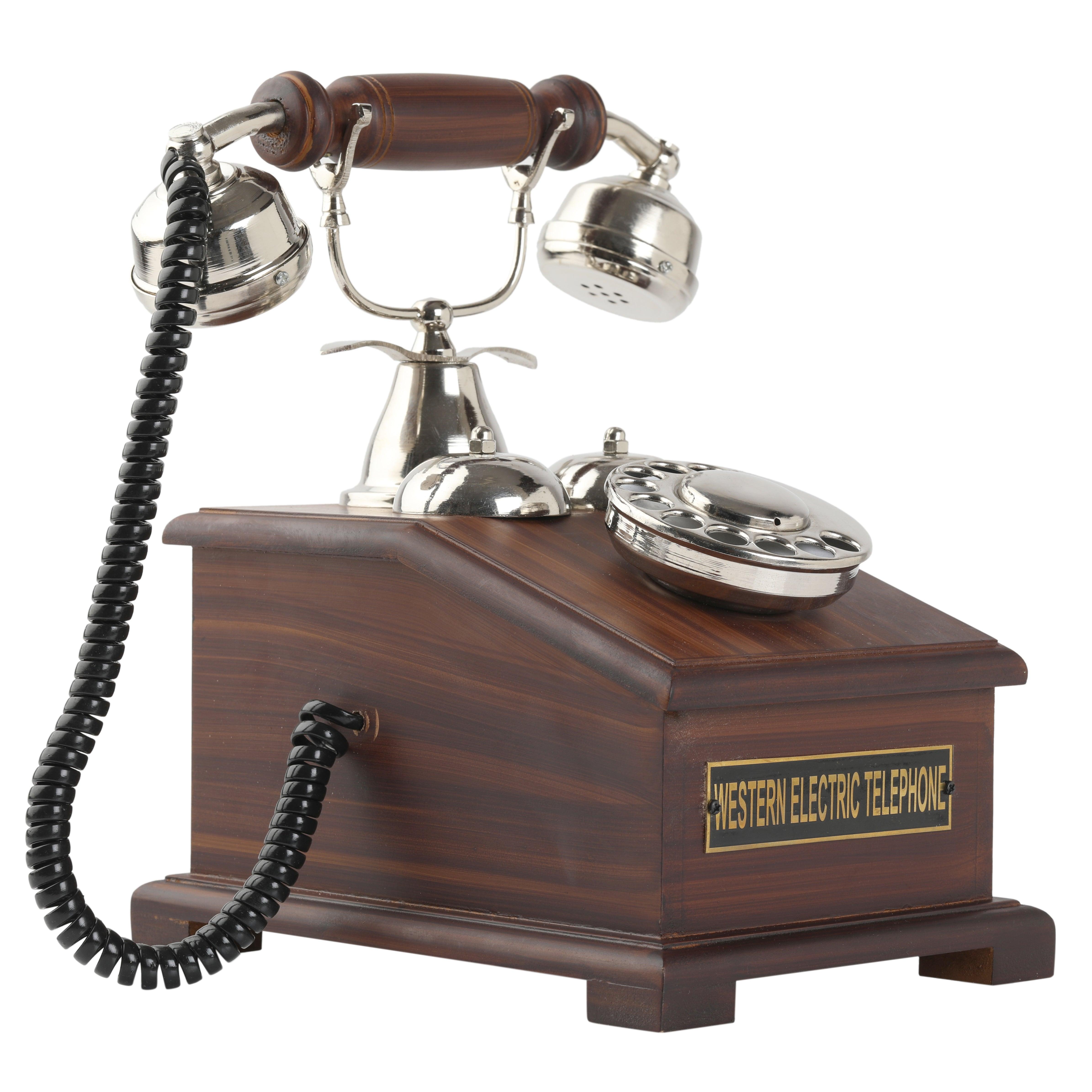 Collectible Brass and Wood Decorative Telephone - Rotary