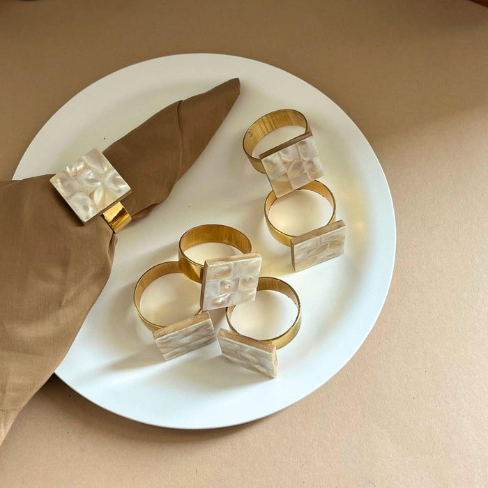 Mother of Pearl Napkin Rings Set of 6 | Napkin Holder for Table Decor