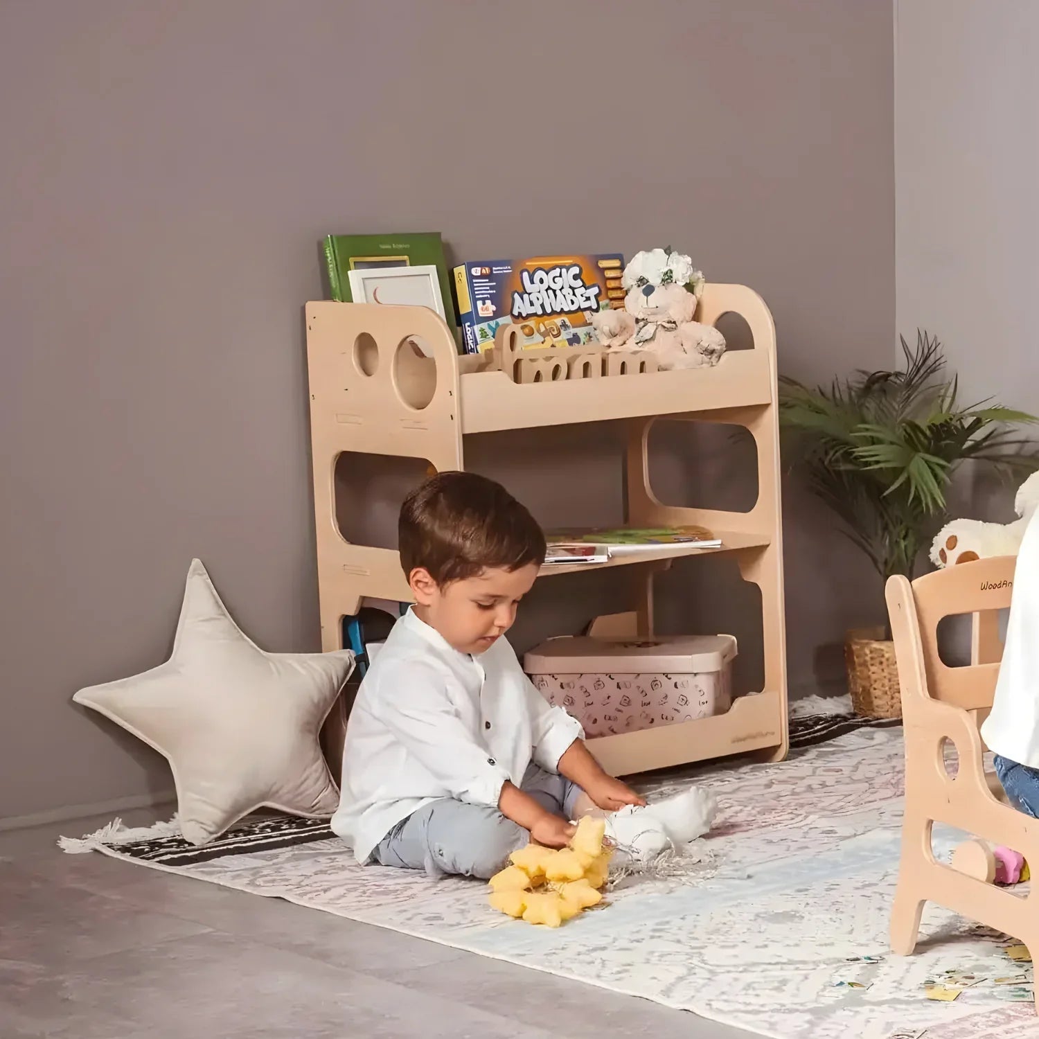 Montessori Bookshelf 3-Tier Wooden Open Shelf Rack